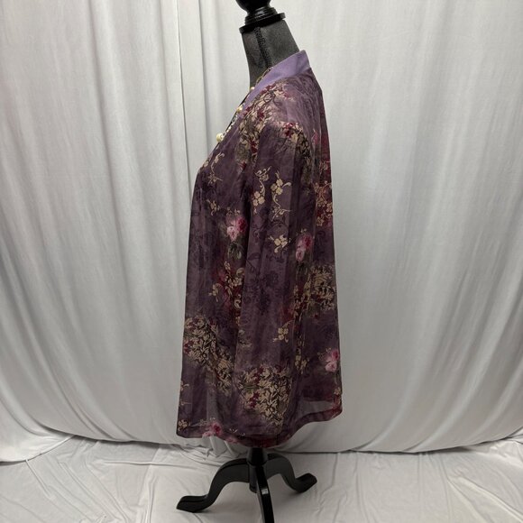 Pride and Joy Sheer Floral Open Front Jacket Womens Size 22W Purple Lightweight - Picture 3 of 8